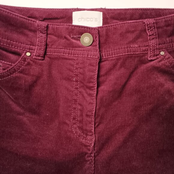 Chico's Corduroy Ankle Jeans Size 2 Mid Rise Straight Leg Burgundy Wine Color - Picture 4 of 9